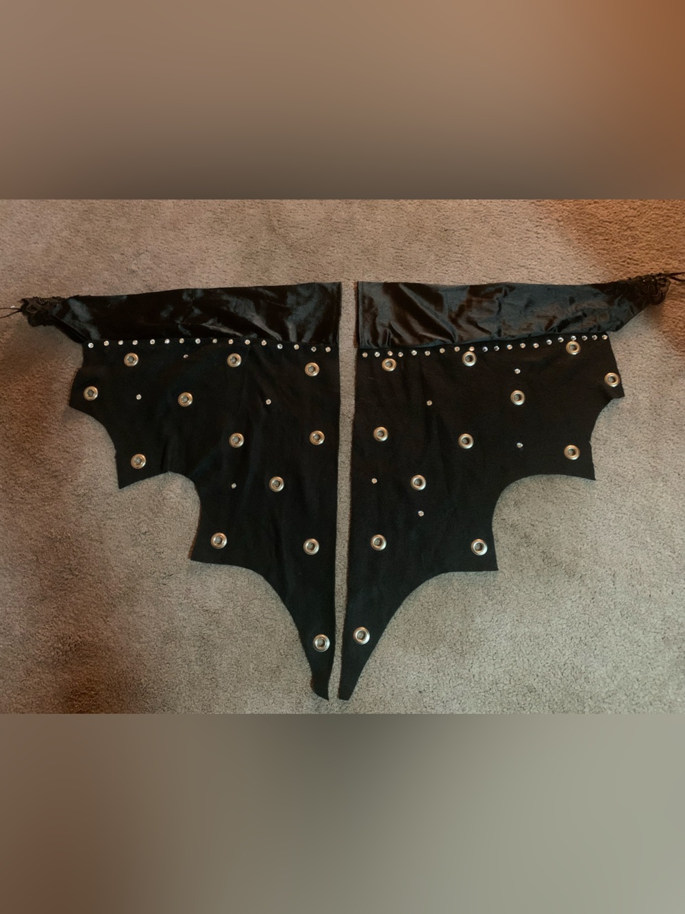 OOAK **Handmade**Black Batwing gloves w/Grommet Details